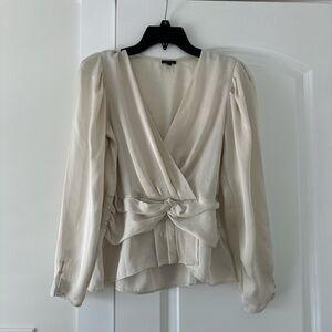 Express Elegant Cream Faux Wrap Blouse